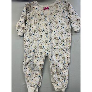 Vintage Little Lindsey Teddy Bear Print Footless Sleeper Pink Bow Ruffle 18M